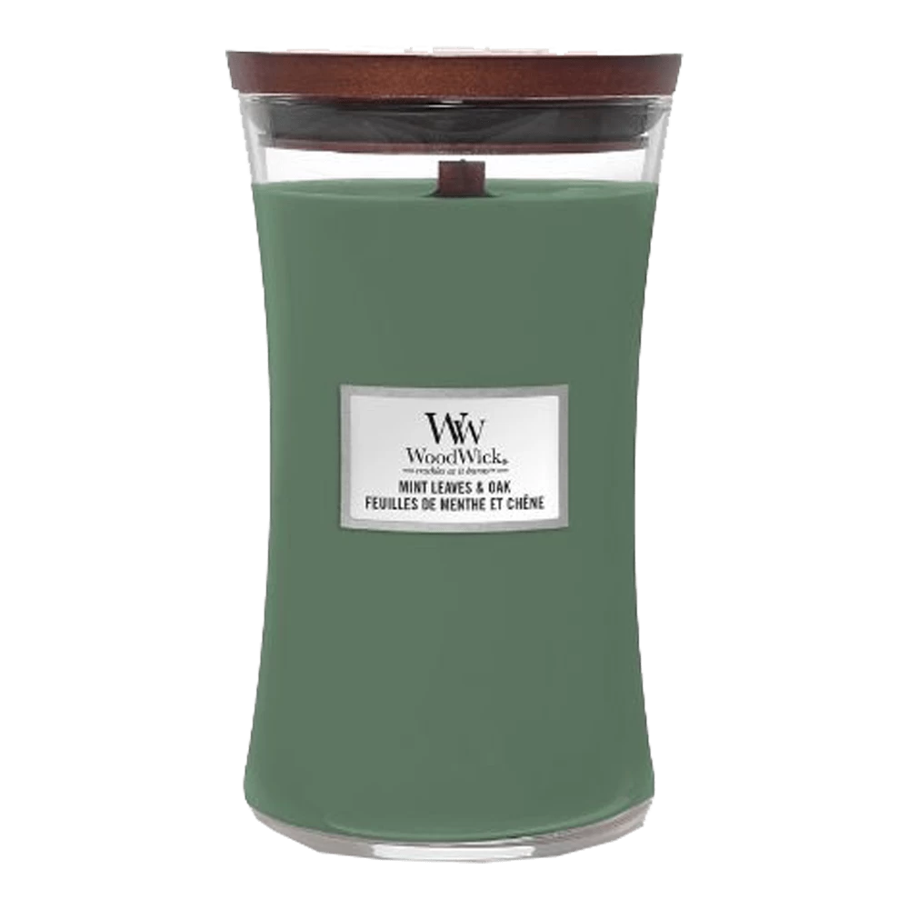 Woodwick Mint Leaves & Oak Large Candle - Geurkaars 3 Woodwick Mint Leaves & Oak Large Candle - Geurkaars