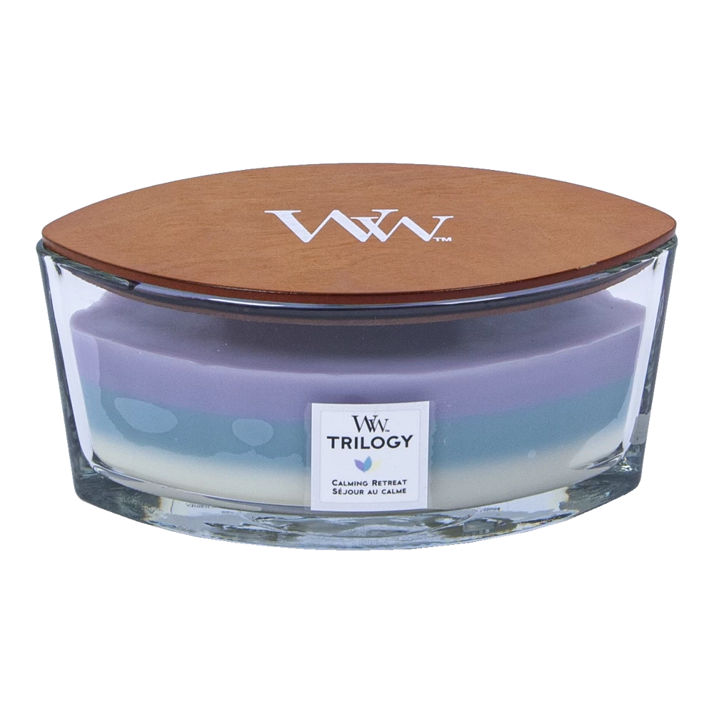 Woodwick Trilogy Calming Retreat Ellipse Candle - Geurkaars 3 Woodwick Trilogy Calming Retreat Ellipse Candle - Geurkaars