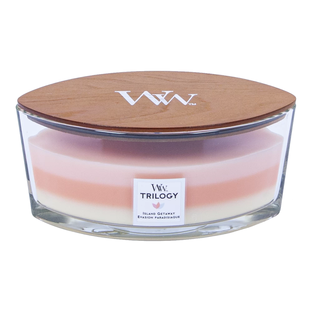 Woodwick Trilogy Island Getaway Ellipse Candle - Geurkaars 3 Woodwick Trilogy Island Getaway Ellipse Candle - Geurkaars