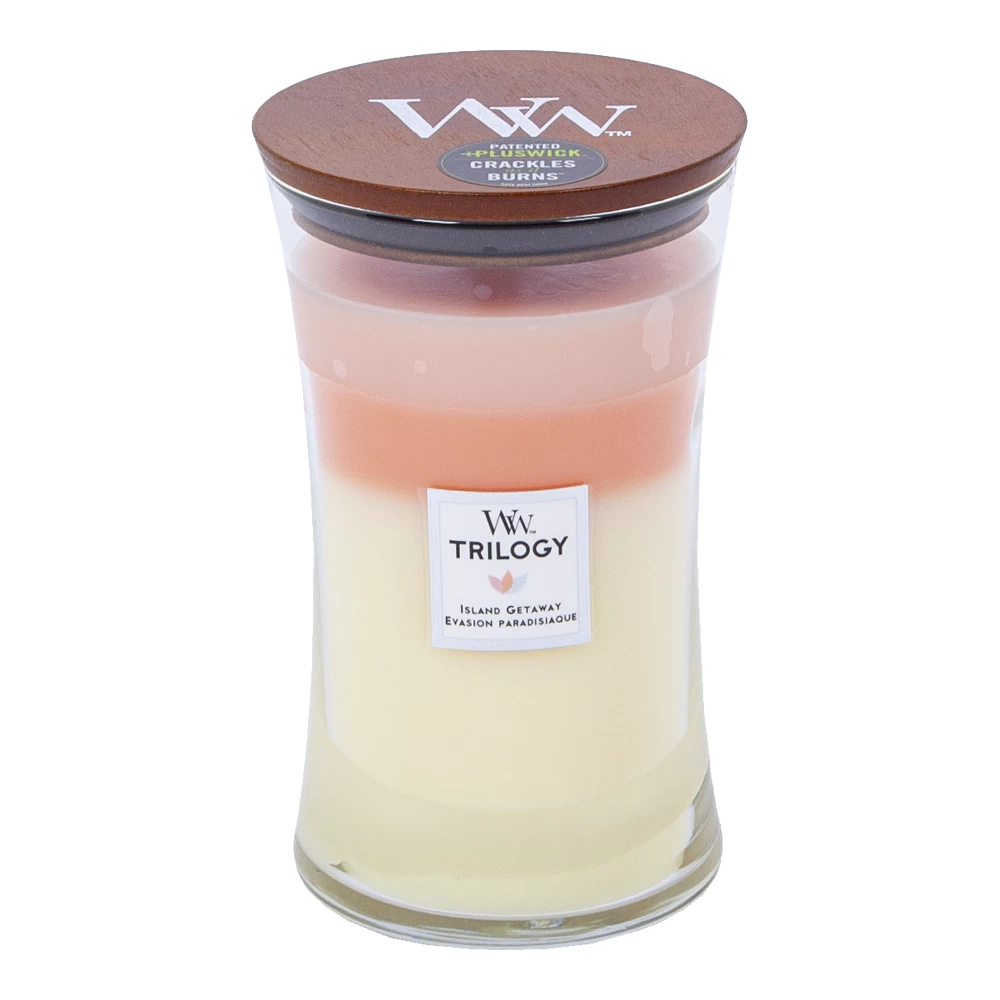 Woodwick Trilogy Island Getaway Large Candle - Geurkaars 3 Woodwick Trilogy Island Getaway Large Candle - Geurkaars