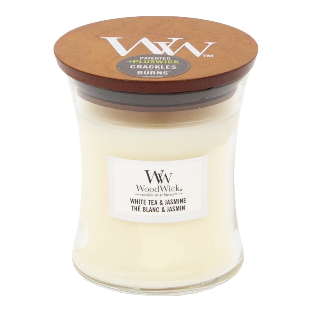 Woodwick White Tea & Jasmine Medium Candle - Geurkaars 3 Woodwick White Tea & Jasmine Medium Candle - Geurkaars