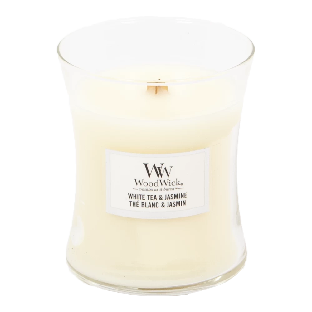 Woodwick White Tea & Jasmine Medium Candle - Geurkaars 4 Woodwick White Tea & Jasmine Medium Candle - Geurkaars - Afbeelding 2